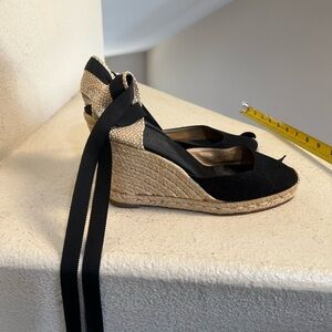 Christian Louboutin Espadrille Wedge Heels Black sandals Size 39/8